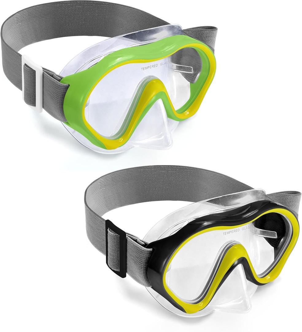 Aegend Kids Swim Goggles Snorkel Diving Mask for Kids Youth 3-15, Knitted Fabric Strap, Anti-Fog 180 Clear View (2 Pack-green Yellow & Black Yellow)