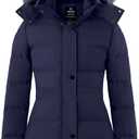 wantdo Women's Winter Coats Quilted Long Puffer Jacket Waterproof Hooded Coat (Large, Navy)