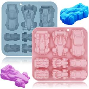 2 Pack Racing Car Jello Molds Silicone 9 Cavity 3D Car Themed Chocolate Mold Ice Cube Tray DIY Baking Tool for Kids Chocolate Cake Dessert Candy Mousse Pastry Cupcake Topper Handmade Soap Crayons
