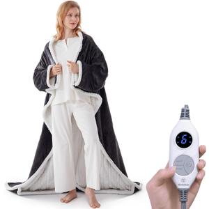 Westinghouse Electric Snuggle Throw Blankets with Foot Pocket, Wearable Heated Blanket with Sleeves, 6 Heating Levels & 2 to 10 Hours Heating Time Settings, 50 * 70"+18", Grey