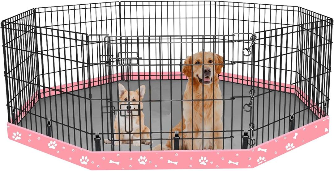 Dog Playpen Bottom Pad Fits for 24 Inch 8 Panels Regular Octagon Metal Exercise Pet Playpen, Dog Crate Pad Puppy Playpen Pad. (Note: Playpen Not Included!!!) -Pink (Pink)