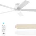 TCL 52" Modern Ceiling Fan with Lights, 5 Blades, 6 Speeds DC Reversible, Dimmable, White Flush Mount for Bedroom, Living Room and Garage