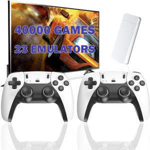 Wireless Retro Game Console Stick with 40000+ Games, Video Game Console 23+ Emulators Classic Games, 4K HDMI Output for TV, Plug & Play Retro Gaming Stick with Dual 2.4G Controllers (White)