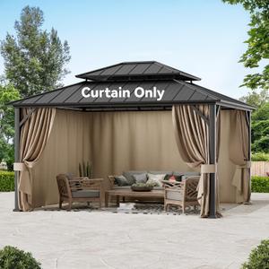 Covered Outdoor Gazebo Curtain Replacement Universal 4-Panel Sidewalls 12' x 14', Outdoor Gazebo Privacy Curtains with Zipper, Replacement for Outdoor, Patio Canopy, Garden and Backyard (Curtain Only)