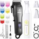 Dog Clippers for Grooming,Dog Grooming Kit for Heavy Thick Hair&Coats/Low Noise Rechargeable Cordless Pet Shaver with Paw Trimmer Nail Grinder/Hair Trimmer for Small & Large Cats (Black)