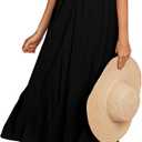 PRETTYGARDEN Summer Dress for Women 2026 Casual Short Sleeve Bow Tie V Neck Ruffle Midi Flowy Dresses (Black, M)