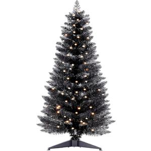 Santanelo 4ft Lighted Halloween Black Christmas Tree, Artificial Christmas Tree with Lights,Small Snowy Artificial Xmas Tree for Home, mini Table Tree not pre lite,Shops and Holiday Decoration