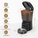 Automatic Cat Feeder, Cat Food Dispenser with Stainless Steel Bowl, Timed Portion Control 20 Portions 6 Meals Per Day, Voice Recorder, Dual Power Supply for Small Dogs (Black)