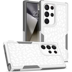 Bonoma Case for Samsung Galaxy S24 Ultra White Leopard Print, Heavy Duty Protection Shockproof Armor Case, Cute White Leopard Cheetah Cover for 6.8inch