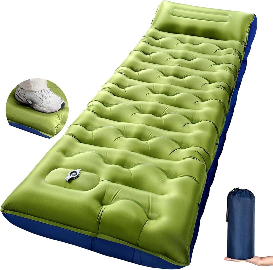 KASBAH Camping Sleeping Pad,Extra Wide 6 inch Thick Inflatable Sleeping Pads with Built-in Foot Pump and Pillow,Ultralight Camping Mat Gear for Outdoor Hiking,Camping