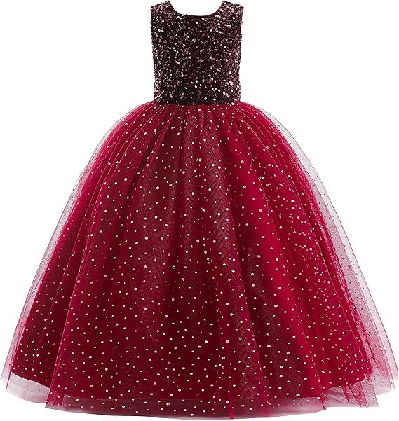 Glamulice Christmas Flower Girls Sparkle Tulle Dress Vintage Dresses Kids Holiday Party Photo Shoot Ball Gown, Red, Size 5-6 Years