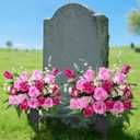 MARTINE MALL 2 Sets Artificial Cemetery Flowers for Grave, Realistic Grave Flowers for Cemetery UV Resistant Memorial Day Flowers Silk Rose Flower with Vase for Cemetery Decorations (Mixed Color)