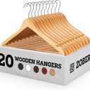 Wooden Hangers - 20 Pack, Heavy Duty, Non Slip Wood Hangers for Coats, Jackets, Suits, & Pants - Clothes Hangers for Closet W/Bar and Notches (Natural)