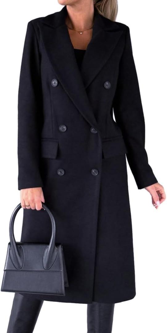 IDEALSANXUN Womens Long Wool Coat Double Breasted Trench Coat Fall Winter Clothes (Small, Navy)
