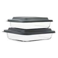 2-Piece Deep Glass Baking Dish Set with Plastic lids,Rectangular Glass Bakeware Set with Lids, Baking Pans for Lasagna, Leftovers, Cooking, Kitchen, Freezer-to-Oven and Dishwasher, Gray