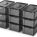 9-Pack Plastic Storage Bins with Lids, 6 Quart Stackable Organization Containers with Latch Buckle.Clear Black
