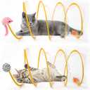 2-Pack Large Cat Tunnel Beds - Indoor & Outdoor,Kitten Collapsible Spring Tunnel Toy with Feather and Bell,Interactive Spring Toys for Cats & KittensYellow