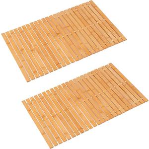 Fovlaurs Bath Mat Bathroom Rugs Floor Wood Shower Bathtub Waterproof Non Slip Natural Accessories 16x24 Inch Easy to Clean, 2 pcs