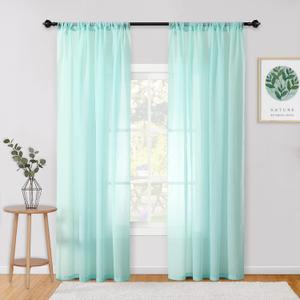 MYSKY HOME Crushed Voile Sheer Curtains for Living Room 84 Inches Long Green Curtains for Bedroom Dining Room Rod Pocket Window Treatment Crinkle Sheer Curtain 2 Panels, 51"x 84",Seafoam Green
