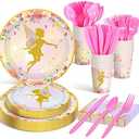 Meanplan 168 Pcs Fairy Party Supplies Fairy Plates and Napkins Fairies Tableware Set Plate Napkins Cups Knives Fork Spoon for Birthday Baby Shower Fairies Enchanted Party Decorations Serves 24 Guests