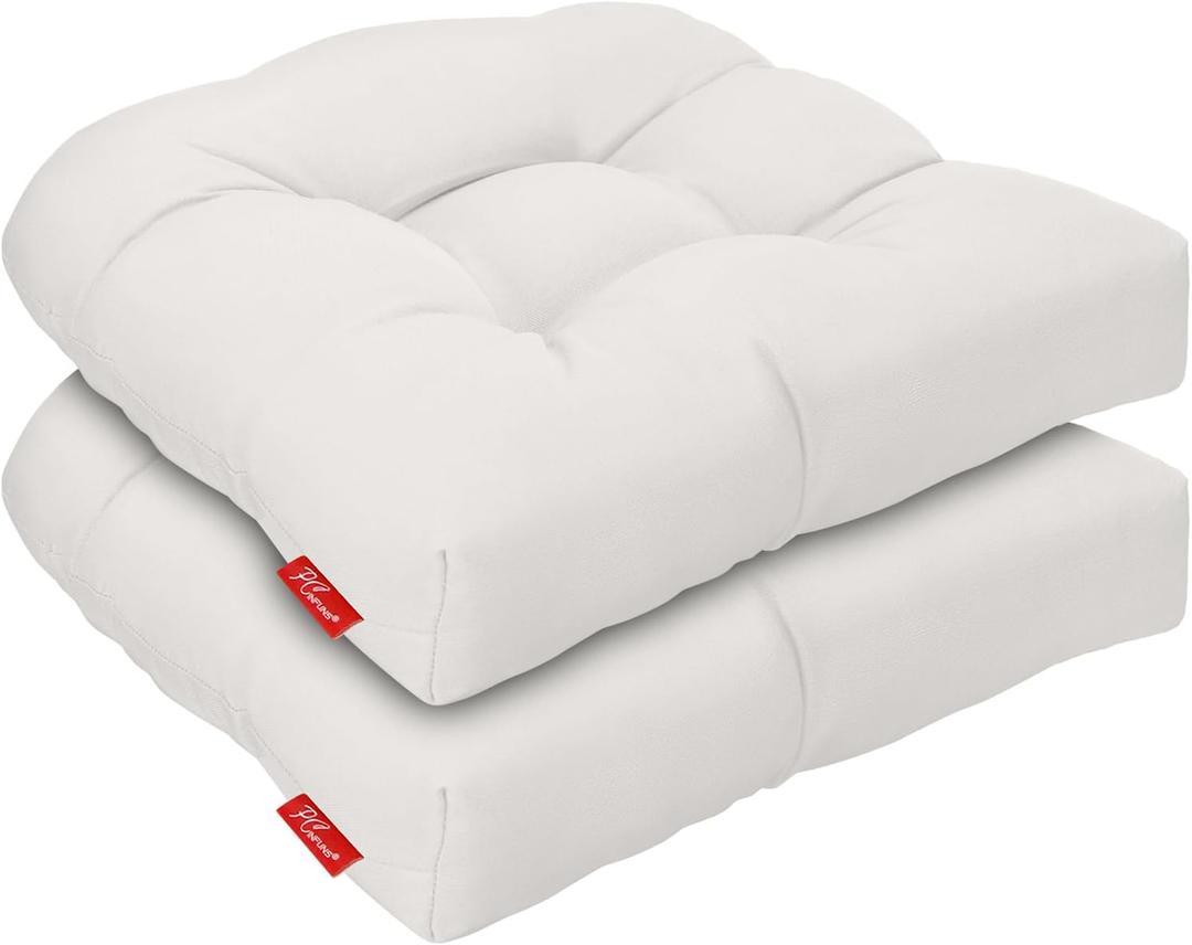 Outdoor Wicker Cushion, Set 19 x 19 x 5 Inch Seat Patio Cushions Round Corner Chair Pads Premium Comfortable Thick Fiber Fill Tufted Cushion,2 Pack, Beige