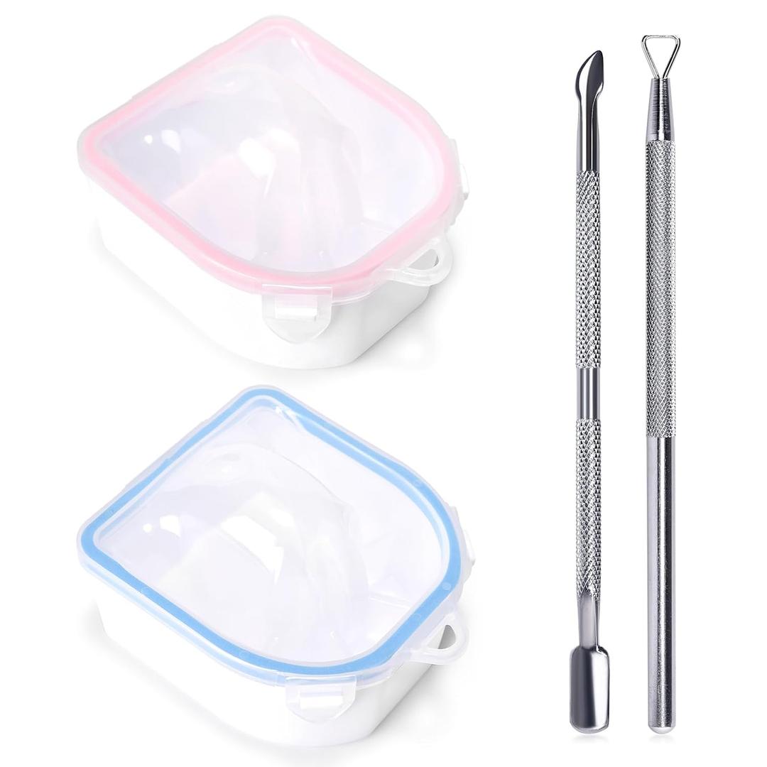 Rolabling 2 PCS Nail Soaking Bowl Nail Soak Off Bowl Acrylic Nail Remover Tool Acetone Nail Polish Remover Bowl Nail Soaker Tray Manicure Tool (4, blue pink)