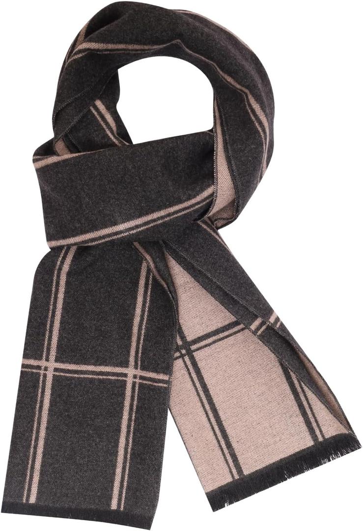 Avxdbr Mens Winter Scarf Feel Soft Warm Long Striped Tassel Scarf Classic Winter Neck Wrap Valentines Gift for Men Gray Khaki