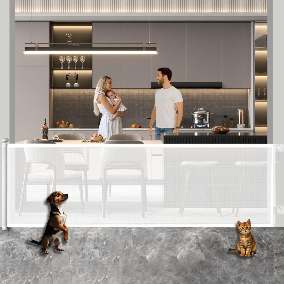 Huafly 71 Inch Retractable Baby Gates, no Drilling Baby Gates, Child Gates, Safety Gates, Extra Long Dog Gates on Doorways, Stairs, Outdoor, Indoor ((White, 71 Inch)