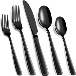 Black Silverware Set, 40-Piece, Mirror Finish Flatware Set for 8,Heavy-Duty Cutlery Set, 18/0 Stainless steel Utensil Set for Home Kitchen, Restaurant and Wedding  Dishwasher Safe