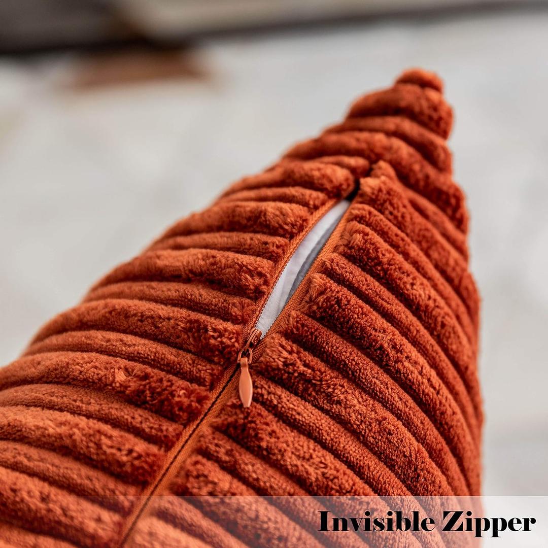 Fall Lumbar Pillow Covers Solid Striped Velvet Corduroy Couch Chair Autumn Oblong Cushion Cover Throw Pillow for Baby Toddler Nap, 12 x 20,