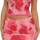 SOLY HUX Women's Summer Mesh Mini Skirt Sets 2 Piece Sexy Crop Camisole Tops Skirts Y2K Suit Going Out Outfits (Pink Printed, S)