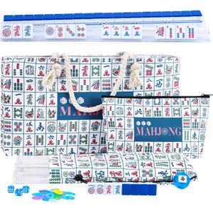 American Mahjong Set: 166 Dark Blue Tiles, 4 Clear Racks with Pushers, Mahjong Bag and Accessories, Mahjong Tile Set for Beginners (Mah-Jongg)