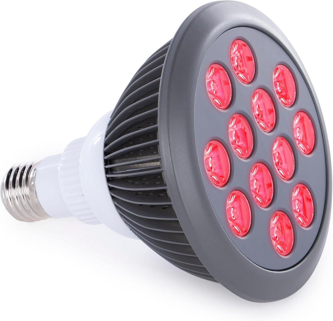 hooga Red Light Therapy Bulb, 660nm & 850nm Red & Near Infrared Light, 12 Dual-Chip LEDs, Targeted Light Bulb with Base & Braided Power Cord for Home Wellness Routine, HG24