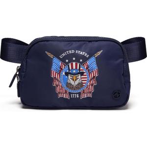Pander 1L Printed Belt Bag for Women, Nylon Crossbody with Adjustable Strap, 2-Way Zipper, 3 Inner Mesh Pockets, Red Blue White Graphic Style, Navy Flag, Small