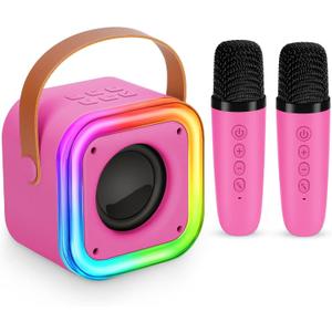 Mini Karaoke Machine for Kids, Girl Toys Gifts, Kids Karaoke Wireless Microphone for 4,5,6,7,8,9,10,11,12 Years Old Boys and Girls Christmas Party Gifts Toys (Rose Color)