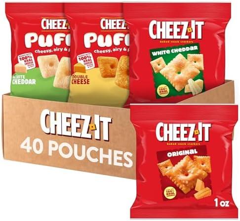 Cheez-It Cheese Crackers, Baked Snack Crackers, Lunch Snacks, Variety Pack (40 Pouches), Best By: 10/13/2025