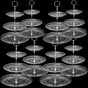 Patelai 8 Packs 3 Tier Crystal Acrylic Clear Cake Stand with Gold Round Holder Acrylic Cupcake Stand Holder for Home Wedding Holiday Birthday Baby Shower Tea Party (Clear)