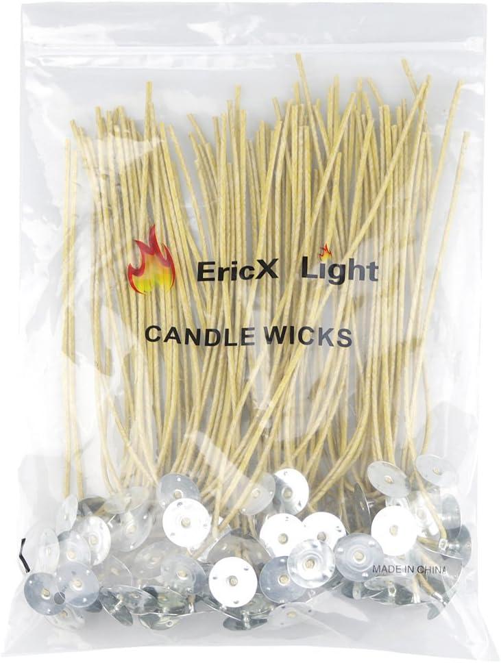 EricX Light Organic Hemp Candle Wicks, 100 Piece 8" Pre-Waxed by Beeswax & Tabbed, for Candle Making