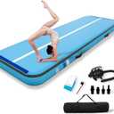 Inflatable Gymnastics Mat Tumble Track (8 Inches Thick) - 10ft/13ft/16ft/20ft Air Floor Training Mats for Home Use, Cheerleading, Water Fun & Camping - Includes 500W Electric Pump & Carbon Pattern (Blue)