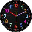 Learning Wall Clock, 12 Inch Classroom Clock, Battery Operated Silent Analog Wall Clocks for Bedroom Classroom Decor, Homeschool Supplies Telling Time Teaching Clocks for Kids, Black