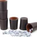 Felt-Lined PU Leather Dice Cup Set, 6 Quiet Dice Shaker Cups with 36 Dices for Bar Party Yahtzee Farkle Dice Games, Coffee