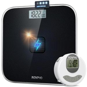 RENPHO Scale for Body Weight & Smart Tape Measure, Non-Bluetooth Solar-Powered Digital Bathroom Scale Charged by Sunlight/Indoor Lights, Body Measuring Tape for Weight Loss, 60in /150cm