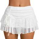 Verdusa Women's Y2k Lace Ruffle Mini Skirt Mesh High Waist Layered Skirt Skort Summer Vacation Boho Outfits (Medium, White)