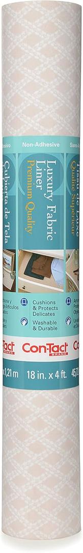 Con-Tact Brand Luxury Fabric Liners, Non-Adhesive Drawer and Shelf Liner, Multi-Functional Protective Liner, 18" x 4', Savoire Pale Gray, Pack of 1 Roll, 18"W x 47.6"L