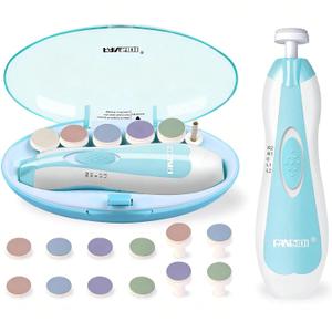 Fansidi Baby Nail Trimmer Electric, Easy & Safe Nail File for Newborn Infant Toddler, Whisper-Quiet Nighttime Use, 4-Stage Age-Matched Grinding Heads, LED Light, 18-Piece Kit, Blue, Baby Shower Gift