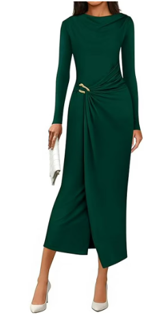 PRETTYGARDEN Women's Fall Wedding Guest Cocktail Midi Dresses Elegant Long Sleeve Bodycon Ruched Dress Fashion Clothing
Size Small