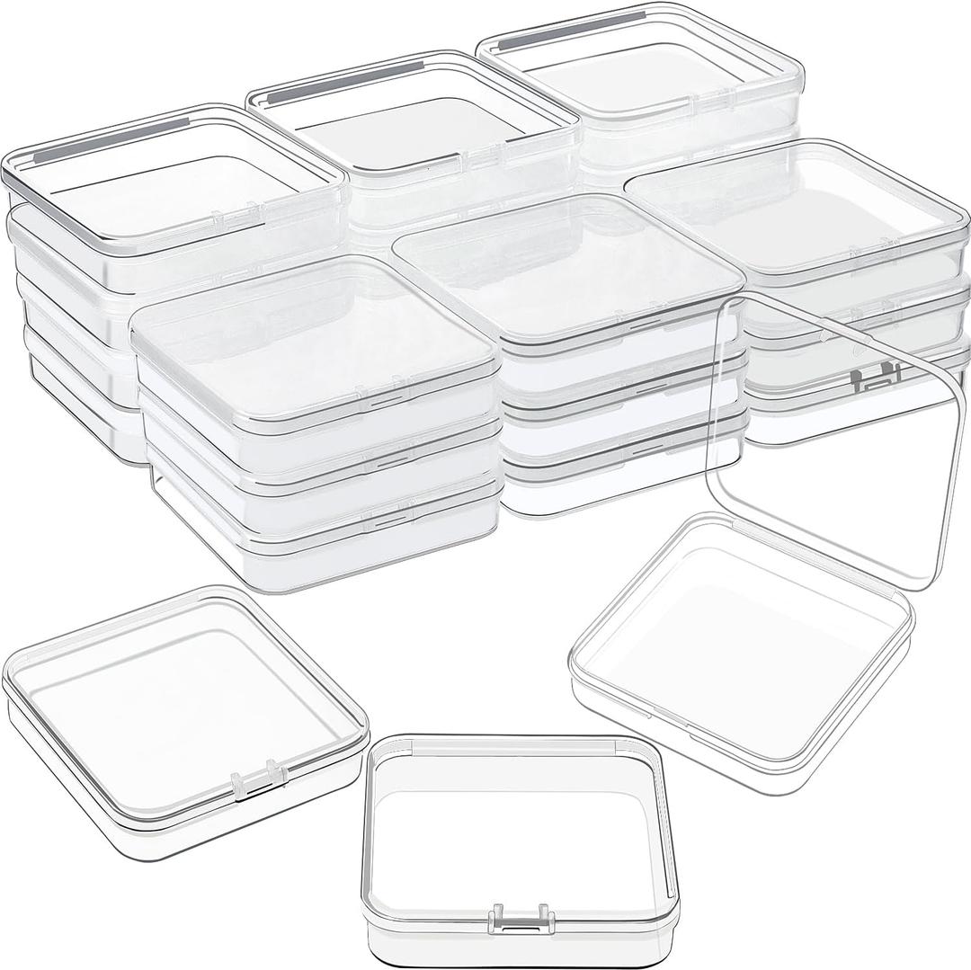 SATINIOR 24 Packs Small Clear Plastic Beads Storage Containers Box with Hinged Lid for Storage of Small Items, Crafts, Jewelry, Hardware (2.76 x 2.76 x 0.67 Inches)