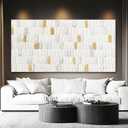 YETHEN WAL White and Gold Textured Wall Art 29x58, Hand-Painted Neutral Abstract Canvas, Gold Leaf Minimalist Oversized Wall Decor for Living Room Bedroom Office
