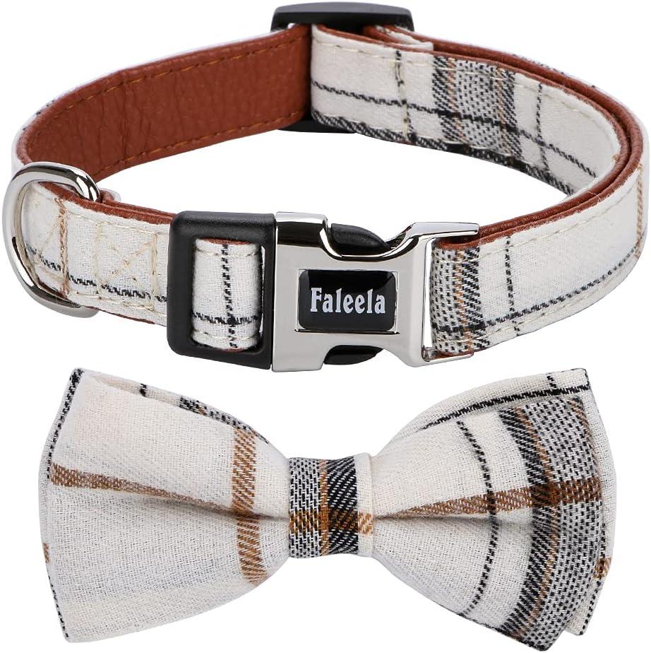 Faleela Soft &Comfy Bowtie Dog Collar, Detachable and Adjustable Bow Tie Collar,for Small Medium Large Pet (M, Beige) (Medium (Pack of 1))
