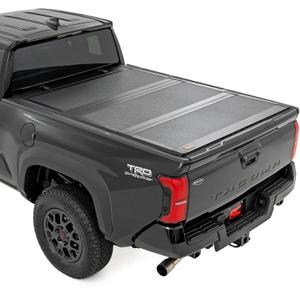 Rough Country Hard Tri-Fold Flip Up Tonneau Cover for Toyota Tacoma (2024-2026) - Flush Aluminum Bed Cover, Fits 6' Bed w/Utility Rail System